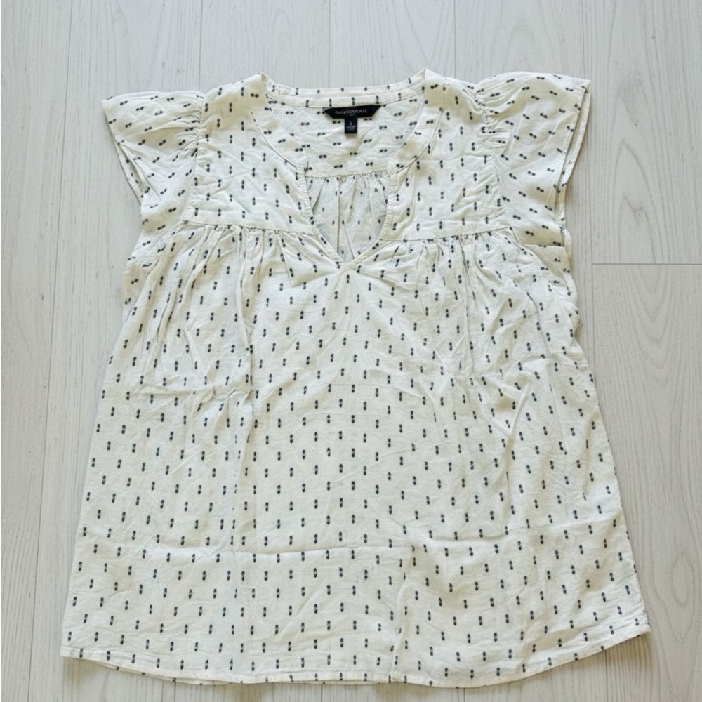 Banana Republic Cream Blouse with Navy Pattern